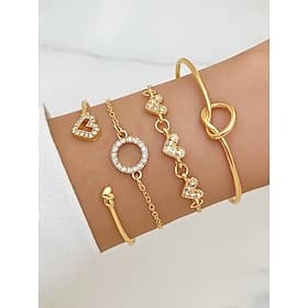 Women's Bohemian 4-Piece Alloy Bracelet Set, Stackable Bangles, Perfect for Beach Vacation, Casual Daily Wear and Summer Outfits