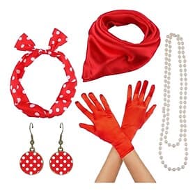 Set 1950er Retro Vintage Rockabilly Halskette Stirnband Zubehörset mit Zubehör Tupfen Kostüm Damen Karneval Valentinstag Teegesellschaft Alltagstauglich Retro-