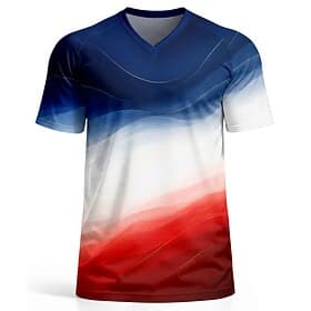 Herren-Fußballtrikot, blau-weiß-rot, abstrakter Grafikdruck mit Farbverlauf, französisch inspiriert, atmungsaktiv, UVP 50