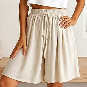 Women's Bermuda shorts Shorts Summer Shorts Vacation Fashion Casual Daily Knee Length High Waist Solid Color Plain Drawstring Elastic Waistband Comfort Quick D