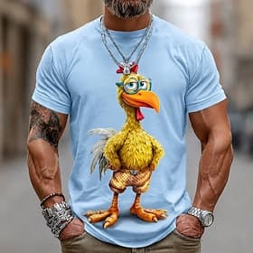 Herren Tiermotiv Hahn T Shirt Kurzarm T-Shirt 3D-Druck Rundhalsausschnitt Hemd Lustig Lässig Täglich Straße Blau Weiß Gelb Sommer Frühling Bekleidung S M L XL