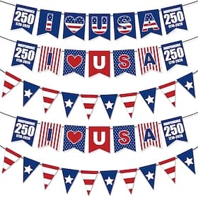 5-delige set Amerikaanse 250e jubileumbanner slinger, Independence Day patriottische Amerikaanse vlag feestdecoraties, 1776-2026, rood wit blauw, verjaardag zo