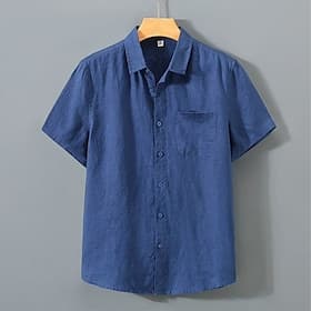 Herren Hemd Leinenhemd Sommerhemd Strandbekleidung Knopfhemd Einfach Lässig Urlaub Weiß Marineblau Khaki Grau Kurzarm Hemdkragen Sommer Frühling Bekleidung Tas