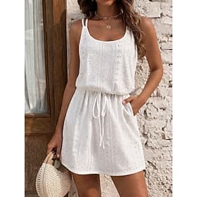 Women's Mini Dress Knit Dress Elegant Daily Beach Summer Dress Regular Fit Geometric Sleeveless Crew Neck Blue Black White Fuchsia Summer
