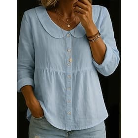 Dames Blouse Effen Kleur Vintage Dagelijks Stijlvol Lange mouw Peter Pan kraag Normale tops Dagelijks blauw Wit Blozend Roze Oranje Groen Zomer Lente