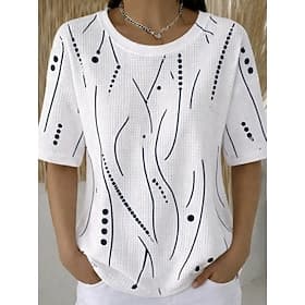 Femmes Tee-shirt Gaufre Tops tricotés texturés Hauts d'été Graphique Géométrique Élégant Classique Manche Courte Col ras du cou Col rond Hauts Réguliers Occasi