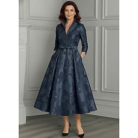 A-Linie Kleid Knöchellänge Tee-Länge Cocktailkleid Brautmutterkleid Dreiviertelarm V Ausschnitt Elegant Einfach Lässig Formell Hochzeitsgast Semi-Formal Satin