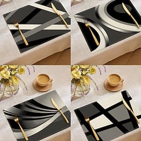 Retro Black and White Geometric Table Runner, 100% Polyester Woven Rectangular Table Decoration, Minimalist Abstract Pattern Design, Machine Washable, Heat Res