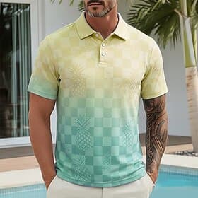 Men's Fruit Hawaiian Polo Shirts Short Sleeve Polo Shirts Collared Shirts Casual Resort Athleisure Vacation Wear 3D Print Buttons Spring  Summer Blue Yellow Gr