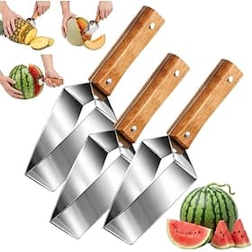 3 Pcs Triangle Watermelon Cutter, Stainless Steel Watermelon Slicer with Wooden Handle Melon Slicer, Stainless Steel Watermelon Slicer Tool for Home Kitchen Ca