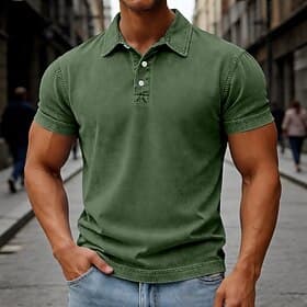 SoftFade™ Men's Polo Shirts 100% Cotton Acid Wash Shirt Casual Holiday Lapel Short Sleeve Fashion Basic Plain Vintage Distressed Summer Spring Blue Dark Brown