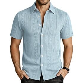 Herren Hemd Freizeithemd Knopfhemd Jacquard-Hemd Schwarz Weiß Hellgrün Marineblau Braun Kurzarm Einfach Hemdkragen Lässig Täglich Jacquard Bekleidung Elegant M