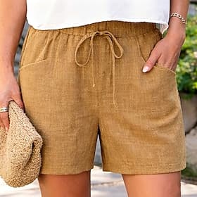 Women's Cotton Linen Shorts Shorts Summer Shorts Beach Shorts Vacation Fashion Casual Daily Short High Waist Solid Color Plain Drawstring Pocket Elastic Waistb