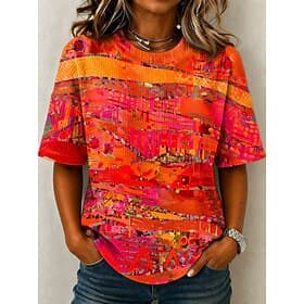 Damen Waffel T-Shirt Stricktops mit Textur T Shirt Sommeroberteile Überschnittene Schulter Druck Grafik Geometrisch Stammes Vintage Stilvoll Klassisch Kurzarm