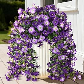 Artificial Fake Flowers Plants for Outdoor Spring Summer Decoration,4 PCS Faux Silk Morning Glory with Eucalyptus Leaves,UV Resistant Realistic Outdoor Flowers