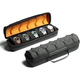 5 Slots Watch Storage Case for Travel (Brown Microfiber Lining / Black Microfiber Lining Optional) Portable Watch Storage Box and Organizer for Wristwatches an