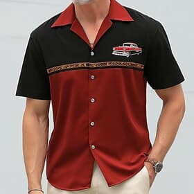 Men's Geometric Color Block Car Shirt Bowling Shirt Camp Collar Shirt Short Sleeve Fashion Casual Streetwear Vacation Summer Spring Cuban Collar 3D Print Butto