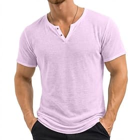 Men's T Shirt Knit Tee Tee Top Short Sleeve V Neck Summer Solid Color Textured Fashion Lightweight Basic Mesh Knitted Plain Casual Vacation Street Black Purple