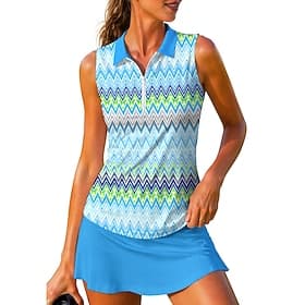 Women's Geometric Stripes Tops Sport Shirt Golf Polo Shirt Tennis Shirt Sleeveless Zipper Floral UPF50 UV Resistant High Elasticity Moisture Wicking Breathable