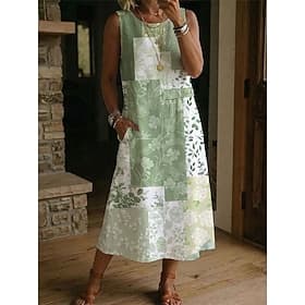 Women's Midi Dress Sundress Casual Dress A Line Dress Elegant Vacation Stylish Beach Holiday Regular Fit Floral Graphic Sleeveless Crew Neck Blue Red Purple Gr