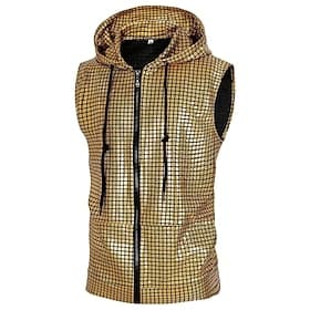 Retro Vintage Disco 1980s Vest Sleeveless Shiny Metallic Checkered Fancy Dress Men's Halloween Carnival Party Bar Nightclub Adults Top Spring  Summer