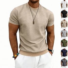 Men's Waffle T-shirt T Shirt Short Sleeve Shirt Tee Top Short Sleeve Crew Neck Summer Spring Solid Color Streetwear Stylish Sporty Jacquard Daily Outdoor Vacat