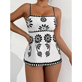 Women's Swimwear Tankini 2 Piece Cheeky Swimsuit Tummy Control High Waist Slim Strapless Backless Vacation Beach Wear Floral Strapless Sleeveless Bathing Suits
