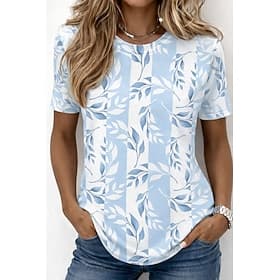 Femmes T-shirt Imprimé A Ombre Fleuri Graphique Élégant Classique Occasionnel Manche Courte Col ras du cou Col rond Hauts Réguliers Occasionnel Quotidien Bleu thumbnail 2