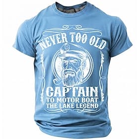 Men's Never Too Old Captain to Motor Boat The Lake Legend Funny Nautical Graphic T Shirt Short Sleeve Crew Neck Old Captain with Pipe Vintage Boating Retiremen