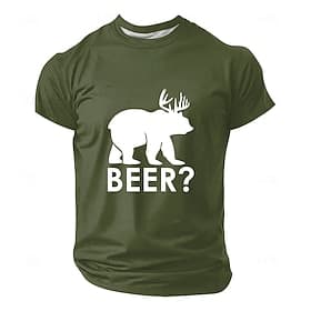 Maglietta da uomo con orso birraio e silhouette di cervo, divertente gioco di parole visivo, minimalista, grafica, vestibilità regolare, casual, per bar, feste