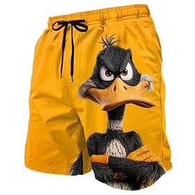 Men's Funny Duck Cartoon Animals Swim Trunks Bathing Suits Swim Shorts Board Shorts Mid Waist Hawaiian Beach Vacation Wear Side Pockets Mesh Lining Elastic Dra thumbnail 3