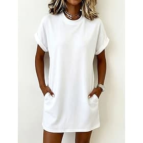 Women's Mini Dress T Shirt Dress Tee Dress Basic Classic Daily Weekend Loose Fit Plain Short Sleeve Crew Neck Black White Pink Army Green Summer Spring