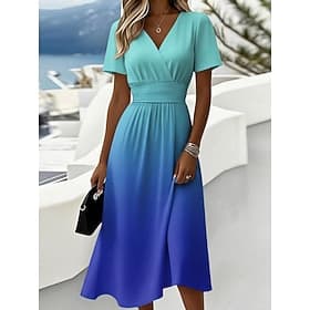 Women's Midi Dress A Line Dress Vacation Casual Boho Regular Fit Graphic Short Sleeve V Neck Blue Pink Purple Orange Summer Spring