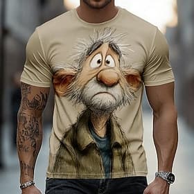Herre Nyanse Gammel mann T skjorte Kortermet T skjorte 3D-utskrift Crew-hals Skjorte Morsom Avslappet Daglig Gate Blå Gul Kakifarget Sommer Vår Klær S M L XL 2 thumbnail 2