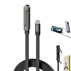 240W USB C to Type C Cable, 180° Swivel Rotating Head with Phone Stand, Nylon Braided Fast Charging Cord for MacBook, iPhone 17 16 15 Pro Max, Samsung S26 Ultr