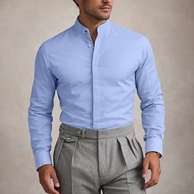 Voor heren Overhemd Strijkvrij overhemd Effen Dagelijks liiketoiminta Lichtgeel Licht Blauw Zwart Wit Lange mouw opa kraag Alle seizoenen Kleding
