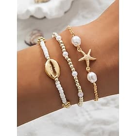 Ensemble de 3 bracelets élastiques bohèmes pour femme, en alliage, coloris or et argent, ajustables, parfaits pour les vacances à la plage et le quotidien.
