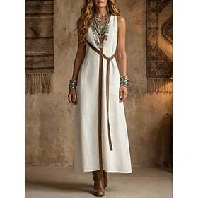 Women's Maxi Dress Linen-feel Dresses Boho Dress Swing Dress Elegant Fashion Modern Outdoor Holiday Going out Regular Fit Color Block Sleeveless Mandarin Colla