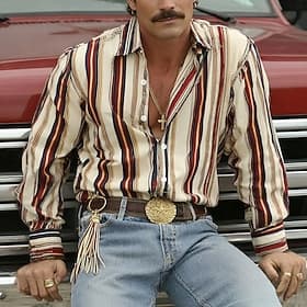 Men's Geometric Striped Shirt Western Shirt Cowboy Shirt Long Sleeve Vintage Retro Casual Outdoor WorkWear Summer Spring Turndown 3D Print Linen Like Shirt But