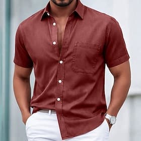 SoftFade™ Men's Shirt Casual Shirt Faded Shirt Garment Dyed Black White Pink Burgundy Navy Blue Short Sleeve Plain Shirt Collar Casual Daily Front Pocket Cloth
