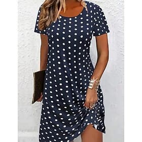 Women's Knee Length Dress Shift Dress T Shirt Dress Tee Dress Summer Dress Casual Regular Fit Graphic Polka Dot Short Sleeve Crew Neck Blue Summer Spring