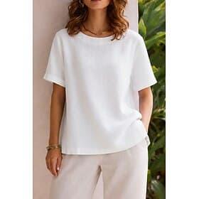 Women's Cotton Linen T Shirt Tee Top Solid Color Elegant Fashion Casual Short Sleeve Crew Neck Regular Tops Casual Daily Vacation Wear White Yellow Pink Purple