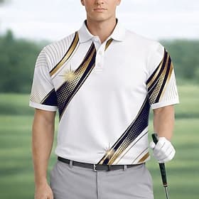 Men's Geometic Golf Sports Polo Shirts Short Sleeve Polo Shirts Collared Shirts Casual Athleisure Buttons Summer Spring Blue White Purple
