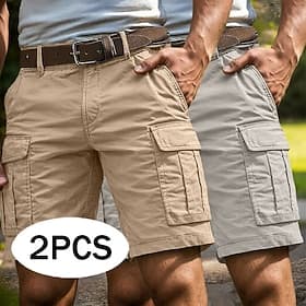 Men's Tactical Cargo Cargo Shorts Shorts Casual Shorts Pocket Elastic Waist Simple Plain Breathable Short Casual Outdoor Streetwear Fashion Streetwear BlackKha