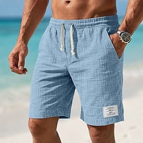 Men's Shorts Summer Shorts Beach Shorts Casual Shorts Drawstring Elastic Waist Plain Solid Color Solid Comfort Breathable Short Daily Outdoor Streetwear Fashio