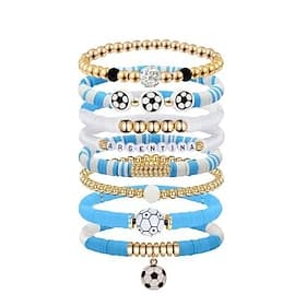 Soccer Fan Bracelet Set World Soccer Cup Inspired Beaded Stretch Bracelets with Soccer Charms, Love Soccer, Adjustable Football Fan Jewelry for Kids  Adults