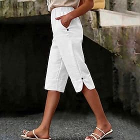 Women's Capri Pants Vacation Basic Calf-Length High Waist Comfortable Inelastic Daily Wear Grey Black White Dark navy Summer Spring Regular Fit