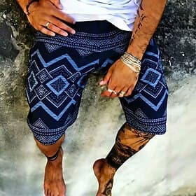 Men's Aztec Geometric Pattern Tribal Sweat Shorts Beach Shorts Terry Shorts Mid Waist Retro Vintage Daily Streetwear Holiday Drawstring Elastic Waist 3D Print
