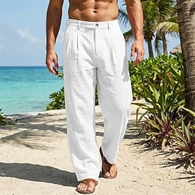 Hombre Pantalones de lino Pantalones pantalones de traje Pantalones de verano Pantalones anchos Bolsillo Pierna recta Plano Comodidad Transpirable Longitud tot