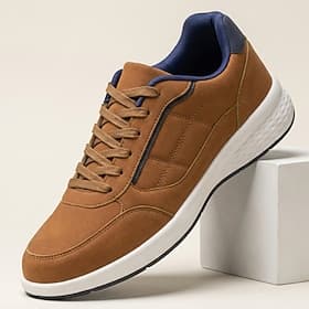 Zapatillas deportivas casuales con cordones para hombre, color marrón, cómodas para correr y caminar, ideales para el trabajo, los viajes y el uso diario.